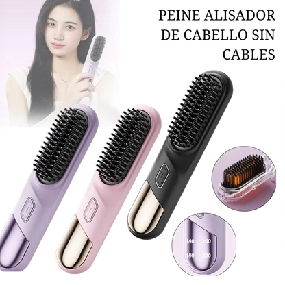 Plancha de pelo para mojado y seco, inalámbrica, cepillo alisador con calentamiento rápido e iones negativos para cabello rizado y esponjoso, eléctrica.