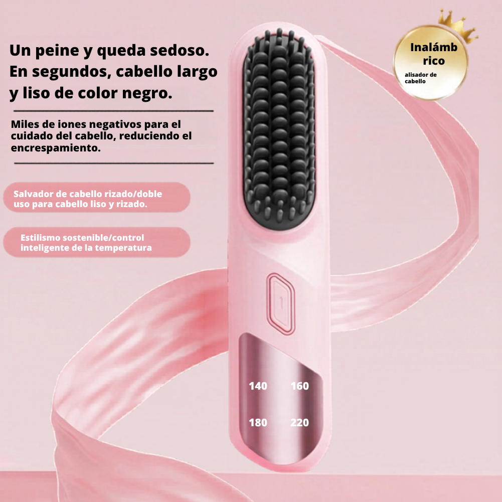 Plancha de pelo para mojado y seco, inalámbrica, cepillo alisador con calentamiento rápido e iones negativos para cabello rizado y esponjoso, eléctrica.